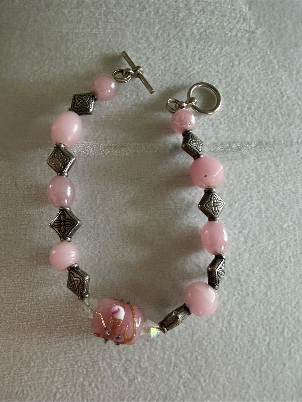 Delicate Pink Bead and Silver Accent Bracelet